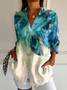 Women Feather Long Sleeve Shirt Spring/Fall Buckle Shirt Collar Daily Casual Top