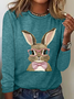 Women Rabbit Long Sleeve Blouse Spring/Fall Crew Neck Daily Casual Top