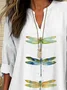 Women Dragonfly Long Sleeve Blouse Spring/Fall Printing V Neck Daily Casual Top