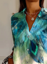 Women Feather Long Sleeve Shirt Spring/Fall Buckle Shirt Collar Daily Casual Top