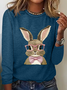 Women Rabbit Long Sleeve Blouse Spring/Fall Crew Neck Daily Casual Top