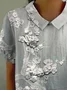 Women Floral Short Sleeve Shirt Summer Printing Shawl Collar Daily Casual Top