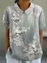 Women Floral Short Sleeve Shirt Summer Printing Shawl Collar Daily Casual Top