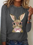 Women Rabbit Long Sleeve Blouse Spring/Fall Crew Neck Daily Casual Top