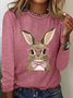 Women Rabbit Long Sleeve Blouse Spring/Fall Crew Neck Daily Casual Top