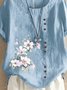 Women Floral Half Sleeve Blouse Summer Crew Neck Daily Casual Top