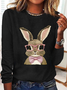 Women Rabbit Long Sleeve Blouse Spring/Fall Crew Neck Daily Casual Top