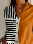 Women Striped Long Sleeve Shirt Spring/Fall Buckle Shirt Collar Daily Casual Top