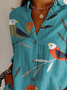 Women Bird Long Sleeve Shirt Spring/Fall Buckle Shirt Collar Daily Casual Top