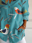 Women Bird Long Sleeve Shirt Spring/Fall Buckle Shirt Collar Daily Casual Top