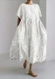 Women Floral Short Sleeve Summer Dress Crew Neck Daily Casual Maxi A-Line Dress