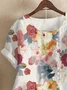 Women Floral Half Sleeve Blouse Summer Crew Neck Daily Casual Top