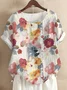 Women Floral Half Sleeve Blouse Summer Crew Neck Daily Casual Top