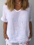 Women Plain Short Sleeve Blouse Summer Crew Neck Daily Casual Top