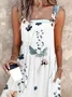Women Floral Square Neck Gallus Casual Summer Cotton And Linen Jumpsuit