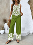 Women Floral Two-Piece Set Daily Sleeveless Casual Summer Matching Set
