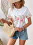 Women Floral Short Sleeve Tee T-shirt Crew Neck Printing Casual Summer Graphic Tee Top