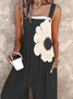 Women Floral Square Neck Gallus Casual Summer Cotton And Linen Jumpsuit
