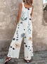Women Floral Square Neck Gallus Casual Summer Cotton And Linen Jumpsuit