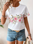 Women Floral Short Sleeve Tee T-shirt Crew Neck Printing Casual Summer Graphic Tee Top