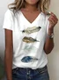 Women Feather Short Sleeve Tee T-shirt V Neck Printing Casual Summer Graphic Tee Top