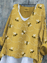 Women Animal Long Sleeve Tee T-shirt V Neck Vintage Spring/Fall Top