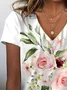 Women Floral Short Sleeve Tee T-shirt V Neck Printing Casual Summer Graphic Tee Top