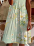 Women Floral Short Sleeve Summer Printing Dress V Neck Daily Casual Midi Fit & Flare Dress A-Line Dress