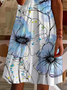 Women Floral Short Sleeve Summer Printing Dress V Neck Daily Casual Midi Fit & Flare Dress A-Line Dress