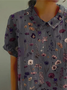 Women Floral Short Sleeve Shirt Summer Printing Shawl Collar Daily Casual Top