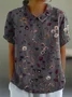 Women Floral Short Sleeve Shirt Summer Printing Shawl Collar Daily Casual Top