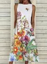 Women Floral Sleeveless Summer Dress Crew Neck Daily Casual Maxi A-Line Dress