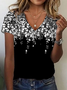Women Floral Short Sleeve Tee T-shirt V Neck Printing Casual Summer Graphic Tee Top
