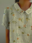 Women Floral Short Sleeve Shirt Summer Printing Shawl Collar Daily Casual Top