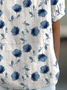 Women Floral Short Sleeve Shirt Summer Printing Shawl Collar Daily Casual Top
