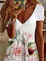 Women Floral Short Sleeve Summer Printing Dress V Neck Daily Casual Midi Fit & Flare Dress A-Line Dress