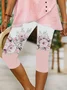 Women Floral Capris Elastic Waist Pant Casual Summer Trousers