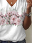Women Floral Short Sleeve Tee T-shirt V Neck Printing Casual Summer Graphic Tee Top