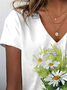 Women Floral Short Sleeve Tee T-shirt V Neck Printing Casual Summer Graphic Tee Top