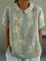 Women Floral Short Sleeve Shirt Summer Printing Shawl Collar Daily Casual Top