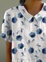 Women Floral Short Sleeve Shirt Summer Printing Shawl Collar Daily Casual Top