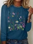 Women Floral Long Sleeve Blouse Spring/Fall Crew Neck Daily Casual Top