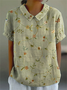 Women Floral Short Sleeve Shirt Summer Printing Shawl Collar Daily Casual Top