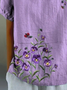 Women Floral Short Sleeve Shirt Summer Printing Shawl Collar Daily Casual Top