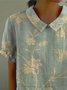 Women Floral Short Sleeve Shirt Summer Printing Shawl Collar Daily Casual Top