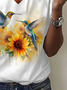 Women Floral Short Sleeve Tee T-shirt V Neck Printing Casual Summer Graphic Tee Top