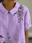 Women Floral Short Sleeve Shirt Summer Printing Shawl Collar Daily Casual Top