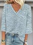 Women 3D Printing Three Quarter Sleeve Blouse Spring/Fall V Neck Daily Casual Top