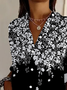 Women Floral Long Sleeve Shirt Spring/Fall Buckle Shirt Collar Daily Casual Top