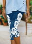 Women Faux Denim Print Graphic Capris Elastic Waist Pant Casual Summer Trousers